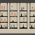 Modern Wine Cabinet with Multiple Shelves Filled with Various Colored Wine Bottles