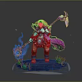 Fantasy Warrior Character With Long Pink Purple Hair Magic Staff And Glowing Crystal Effects