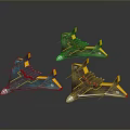 Colorful Toy Airplane Models With Vibrant Green Blue Yellow Wings And Red Accents