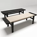 Public Bench With Black Frame And Beige Cushion Wooden Structure For Simple Public Space Design