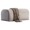 Light Gray Padded Sofa Bench With Stitched Details And Plaid Blanket 3d model