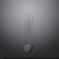 Tall Slender Decorative Plant With Pink Buds In Textured Gray Vase For Modern Interior
