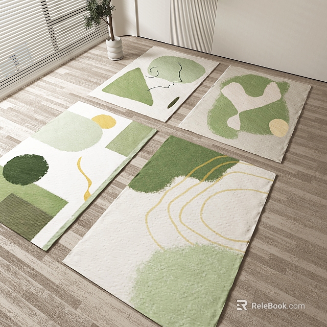 Green Toned Square Rugs With Abstract Patterns For Home Interior 3d model 
