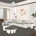 Stylish Living Room Interior With Beige L Shaped Sofa Round Coffee Table And Abstract Painting