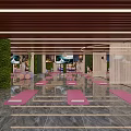 Modern Yoga Studio Fitness Space With Pink Mats Exercise Balls And Green Plant Walls
