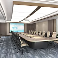 Modern Conference Room With Table Chairs Projector Screen And Natural Light 3d model