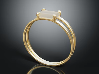 Elegant Gold Ring With Square White Gemstone And Double Band Fashion Accessory Design 3d model