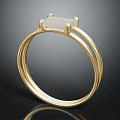 Elegant Gold Ring With Square White Gemstone And Double Band Fashion Accessory Design