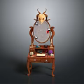 Wooden Dressing Table With Ornate Mirror And Toiletries Accessories On Top