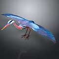 Flying Heron With Spread Blue Wings Red Neck Yellow Beak And Red Legs