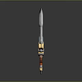 Ornate Fantasy Sword With Sharp Blade Blue Gemstone And Red Hilt Wrap