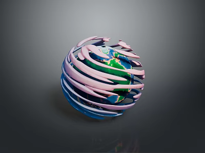 Colorful Striped Globe Model Featuring Earth Surface With Green Land And Blue Ocean 3d model