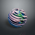 Colorful Striped Globe Model Featuring Earth Surface With Green Land And Blue Ocean