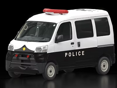 White And Black Police Car With Red Emergency Lights On Roof 3d model