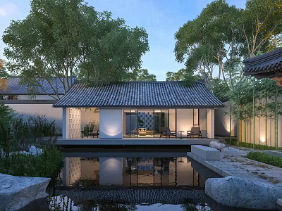 Serene Traditional Chinese Garden Landscape With Pond Reflection Trees Stones And Pavilion 3d model