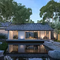 Serene Traditional Chinese Garden Landscape With Pond Reflection Trees Stones And Pavilion