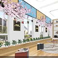 Modern Meeting Room With Wooden Table Chairs Word Art TV Windows Desktop And Bookshelves