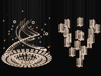 Modern Luxurious Crystal Chandelier Featuring Spiral Structure And Square Glass Pieces 3d model