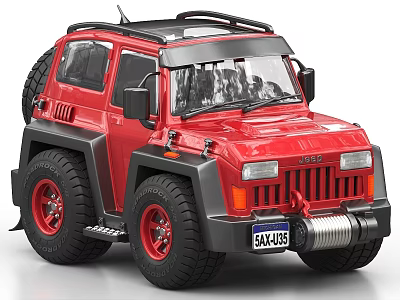 Red Off Road Toy Car With Large Tires Black Bumper And Roof Rack 3d model