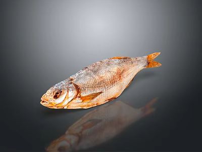Whole Dried Fish with Golden Brown Appearance and Dry Textured Surface 3d model