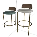 Modern Bar Stools With Green Upholstered Seat White Cushioned Top And Metal Frame