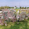 Exhibition Booth Decorations With Pastel Balloons And Ornaments On Green Lawn Setup