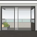 Sliding Doors Large Glass with Dark Frames Opening to Balcony Overlooking City and Green Plant