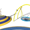 Outdoor Playground Equipment with Swings Trampolines Circular Play Areas on Blue Floor for Children Playing