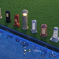 Various Designed Outdoor Lights by Poolside on Green Grass for Garden Landscape