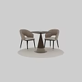 Modern Round Table And Chair Set With Beige Striped Backrest Black Legs Wooden Metal Base