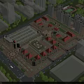 Aerial View Urban Planning With Red Roof Buildings High Rise Structures Green Spaces And Roads