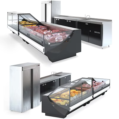 Stainless Steel Commercial Refrigerators Freezers Horizontal Vertical Display Units For Meat Fruit Storage 3d model