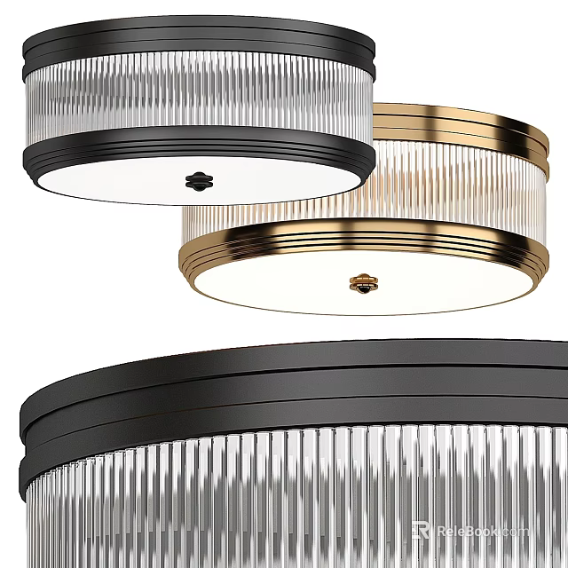Modern Ceiling Lights With Gold And Black Frames And Ribbed Glass Design 3d model