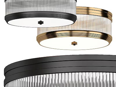Modern Ceiling Lights With Gold And Black Frames And Ribbed Glass Design 3d model