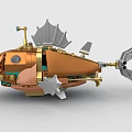 Steampunk Style Orange Fish Building Blocks Model with Mechanical Details and Metallic Accents