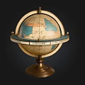 Antique Globe With Brass Stand Equator Ring And Detailed World Map