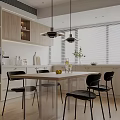 Modern Kitchen Interior Design With White Wooden Cabinets Central Dining Table Black Chairs And Appliances