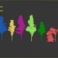 Green Trees With Different Shapes And Sizes Arranged In A Row On Grey Background