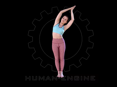 Woman Stretching Arms In Blue Sports Top Pink Leggings With Gear Pattern Human Engine 3d model