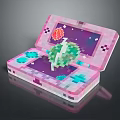 Pink Purple Portable Computer With Open Pixel Art Screen Green Character Red Ball Blue Buttons