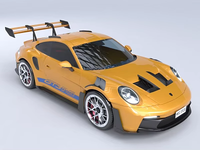 Yellow Sports Car with Rear Spoiler Black Accents Red Brake Calipers and Blue RACING Lettering 3d model