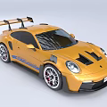 Yellow Sports Car with Rear Spoiler Black Accents Red Brake Calipers and Blue RACING Lettering