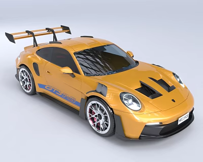 Yellow Sports Car with Rear Spoiler Black Accents Red Brake Calipers and Blue RACING Lettering 3d model