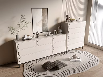 Modern Cream Style Bookcase Whole Cabinet Sideboard Cabinet Balcony Cabinet Storage Cabinet Entrance Cabinet 3d model