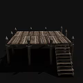 Ancient Architecture Wooden Platform Featuring Spiked Tops And Stairs Structure 3d model
