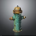 Rusted Green And Orange Building Exterior Fire Hydrant With Textured Surface