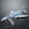 Gray Airplane Scale Model with Ladder and Detailed Display Stand Design