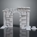 Elegant Scenic Landscape Of White Stone Archway With Columns And Reflection Against Gray Background