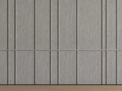 Interior Wall Design With Gray Woven Texture Vertical Stripes And Wooden Floor 3d model