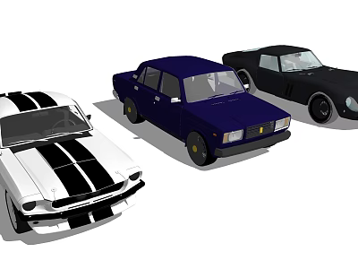 Classic Cars In White Black And Blue Colors With Vintage Design 3d model